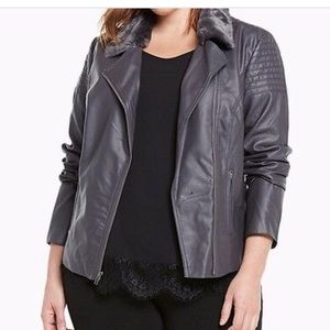 Torrid Lace Up Back Faux Fur Collar Moto Jacket